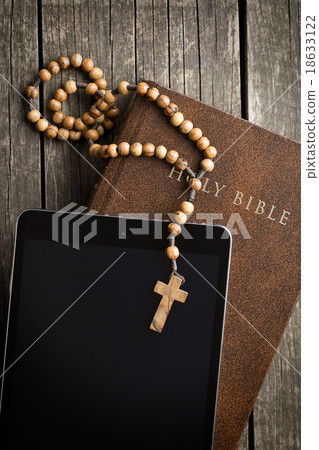 wooden rosary beads with computer tablet wooden rosary beads with computer tablet 18633122