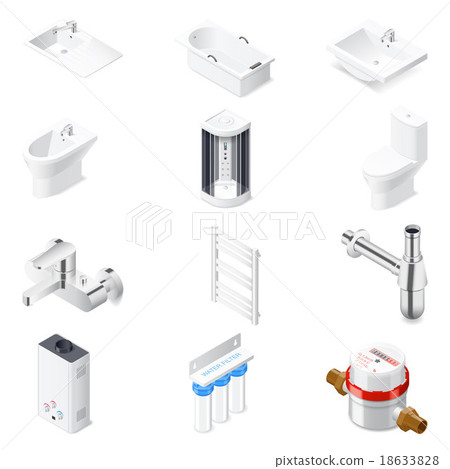 Sanitaru engineering detailed isometric icon set 18633828
