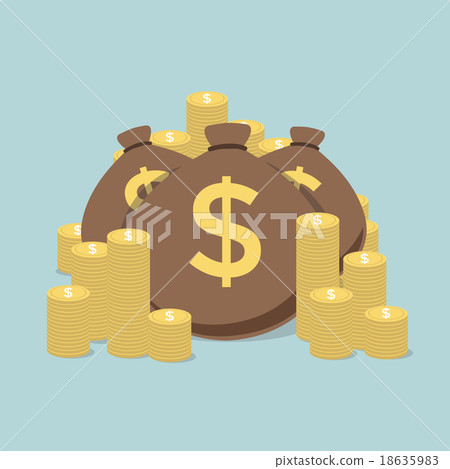 Stacks of coins and money bag 18635983