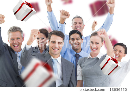 Composite image of business people cheering in office Composite image of business people cheering in office 18636550