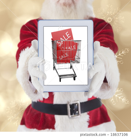 Composite image of santa presents a tablet pc Composite image of santa presents a tablet pc 18637106