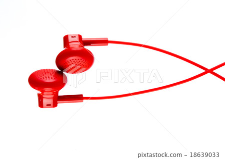Close up on red earbuds isolated on white background 18639033