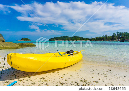 Yellow kayak on the sea. Kayaking on island 18642663