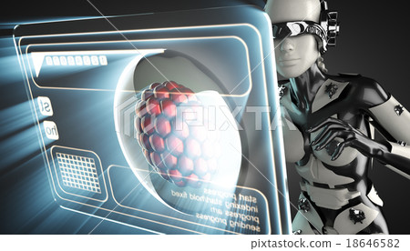 cyborg woman and cell on hologram display 18646582