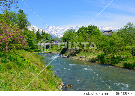 長野白馬大公園春季北阿爾卑斯山白馬嶺山脈和姬川 18648970