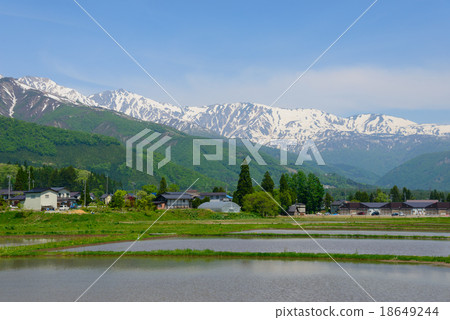 Nagano Hakuba Spring Northern Alps Post Tateyama mountain range and countryside scenery Nagano Hakuba Spring Northern Alps Post Tateyama mountain range and countryside scenery 18649244