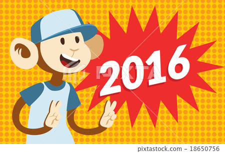New Year text and monkey classic pop art design 18650756