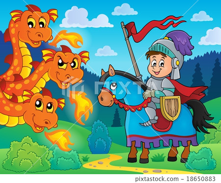 Knight on horse and lurking dragon Knight on horse and lurking dragon 18650883