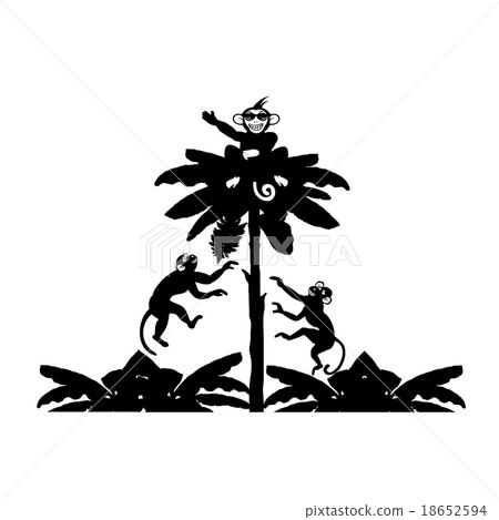 Three young monkeys and banana tree illustrations material Three young monkeys and banana tree illustrations material 18652594