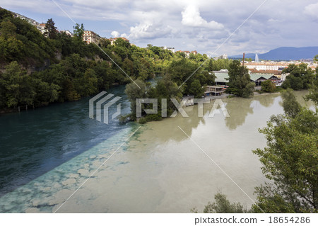 Rhone and Arve Junction in Geneva in Switzerland Rhone and Arve Junction in Geneva in Switzerland 18654286