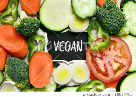 vegetables and text vegan in a chalkboard 18654703