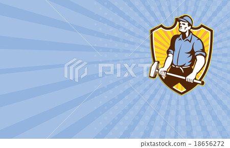 Business card Worker Wielding Sledgehammer Crest 18656272