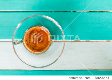 Coffee cup on white blue table 18658531