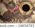 Still life of coffee beans in jute bag  18658783