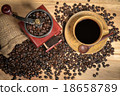 Still life of coffee beans in jute bag 18658789