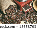 coffee beans in jute bag with coffee grinder 18658793