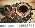 Still life of coffee beans in jute bag  18658795