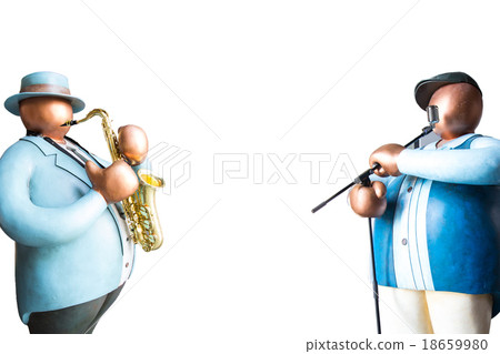 Fat man band playing saxophone and singer 18659980
