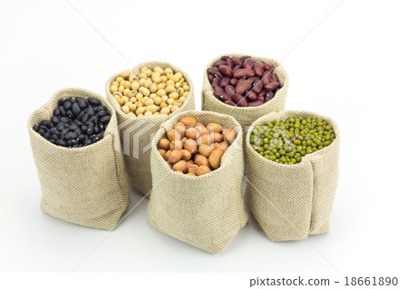 Different kinds of beans in sacks bag 18661890