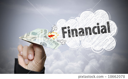 hand holding dollar plane with financial text hand holding dollar plane with financial text 18662078
