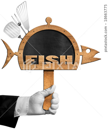Blackboard Fish Shaped with Hand of Chef 18663775