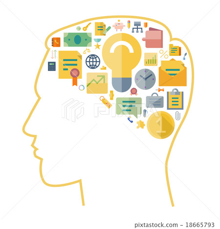 Icons for business arranged in human brain shape Icons for business arranged in human brain shape 18665793