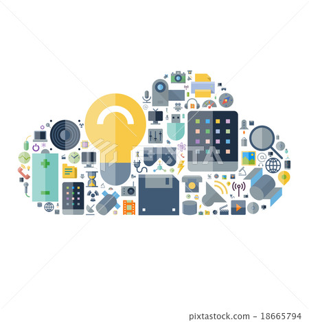 Icons for technology arranged in cloud shape Icons for technology arranged in cloud shape 18665794