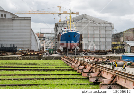 The ship on the stocks in the shipyard The ship on the stocks in the shipyard 18666612