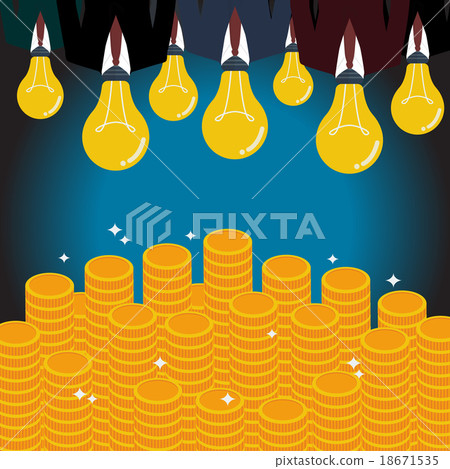 Businessmen with lightbulb head glow to the money Businessmen with lightbulb head glow to the money 18671535