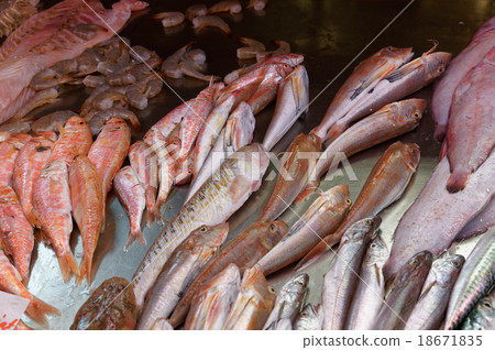 Fresh fish of Mediterranean cooking  on shelves 18671835