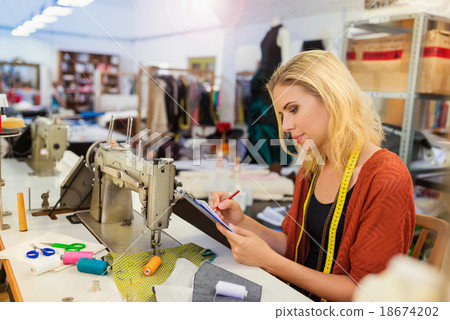 Young woman with sewing machine Young woman with sewing machine 18674202