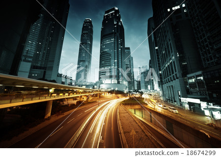 traffic in Hong Kong at sunset time 18674299