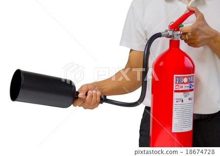 man showing how to use fire extinguisher isolated man showing how to use fire extinguisher isolated 18674728
