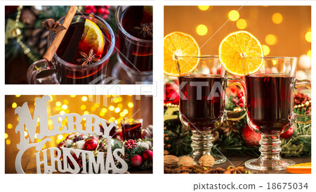 Christmas collage with photos of spruce, champagne Christmas collage with photos of spruce, champagne 18675034