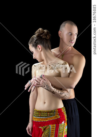 Yoga and mehndi. Photo of sensual couple posing Yoga and mehndi. Photo of sensual couple posing 18676885