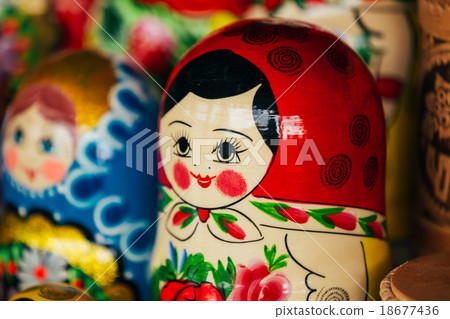 Colorful Russian Nesting Dolls Matreshka At Market 18677436
