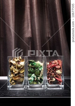 Fragrant dried flower petals in glass Fragrant dried flower petals in glass 18677595