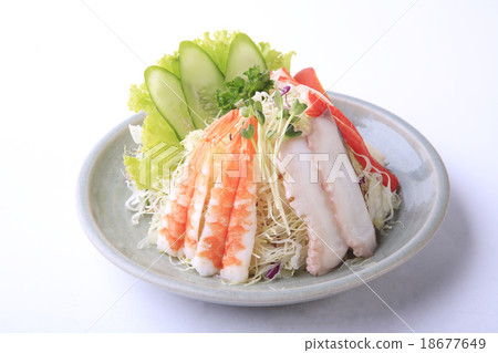 Mixed Seafoodi salad in white dish isolated 18677649