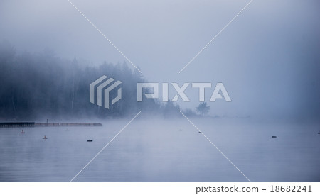 Forest and water in heavy fog rising from Ottawa R Forest and water in heavy fog rising from Ottawa R 18682241