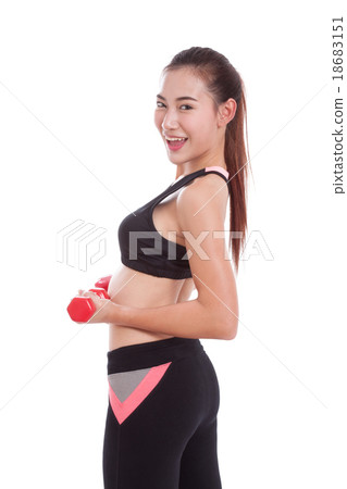 Young woman doing exercise with lifting weights 18683151