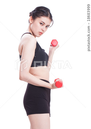 Sport woman doing exercise with lifting weights 18683999