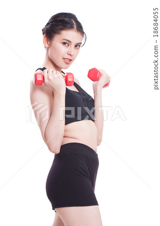 Sport woman doing exercise with lifting weights 18684055