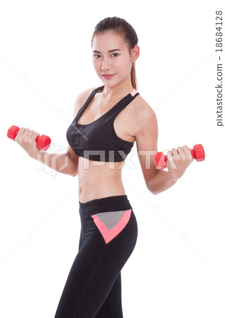 Sport woman doing exercise with lifting weights 18684128
