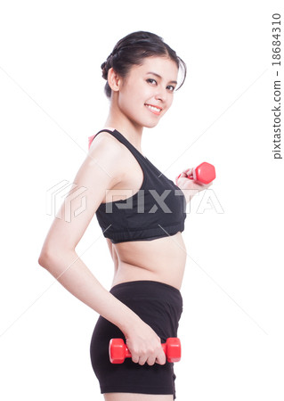 Sport woman doing exercise with lifting weights 18684310