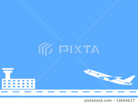Illustration of an airport and an airplane drawn simply in a single color 18684617