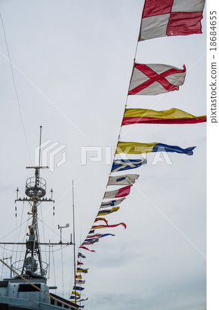 row ship flag signal on navy warship row ship flag signal on navy warship 18684655