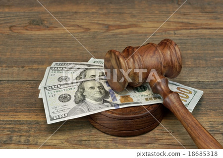Cash, Judges Gavel And Soundboard On Wooden Table Cash, Judges Gavel And Soundboard On Wooden Table 18685318