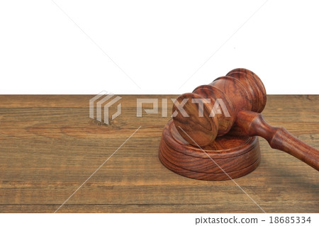 Judges Gavel On The Wood Table White Isolated  18685334