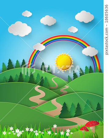 rainbow and sunshine over mountian 18685636