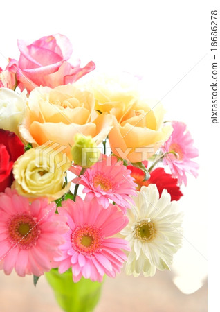 Vase through the sunshine window curtain, flower arrangement, bouquet. Vase through the sunshine window curtain, flower arrangement, bouquet. 18686278